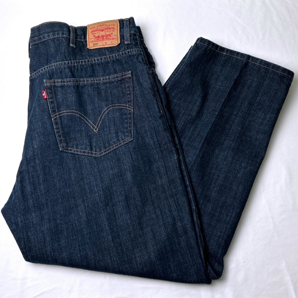 Levis Mens 559 Relaxed Straight Dark Wash Denim Jeans Size 46x30 Blue Cotton